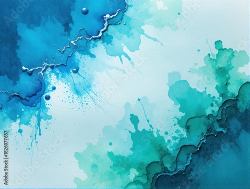 Abstract Watercolor Background with Fluid Blue and Green Shades Creating a Tranquil Atmosphere