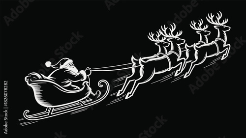 Santa Sleigh and Reindeer Silhouette Illustration