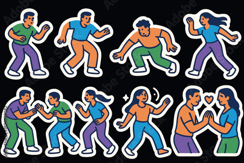 Vibrant ginga flow icons featuring dynamic movement and playful interactions