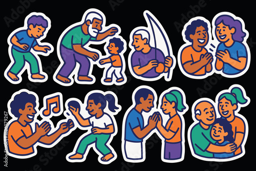Capoeira icons set featuring cultural dance and family bonding