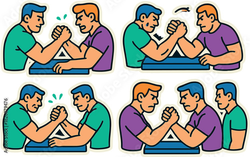 Armwrestling icons set for sports and competition design