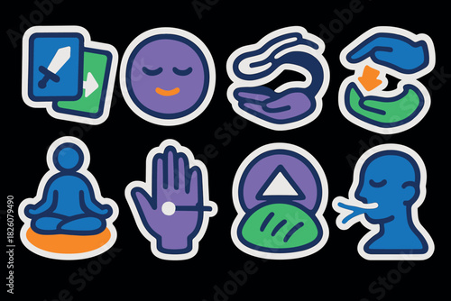 Mastery icon set featuring meditation, mindfulness, and personal growth symbols for design and illustration