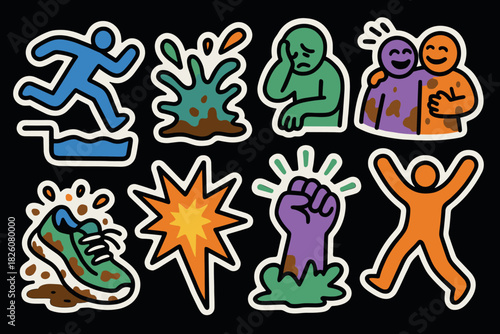 Dynamic collection of vibrant adventure icons for design and creativity