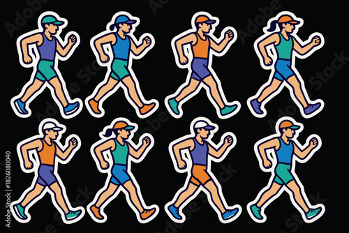 Colorful race walking icons for sports event design and fitness promotion