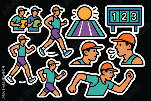 Race walking icons compilation for fitness and athletic design projects