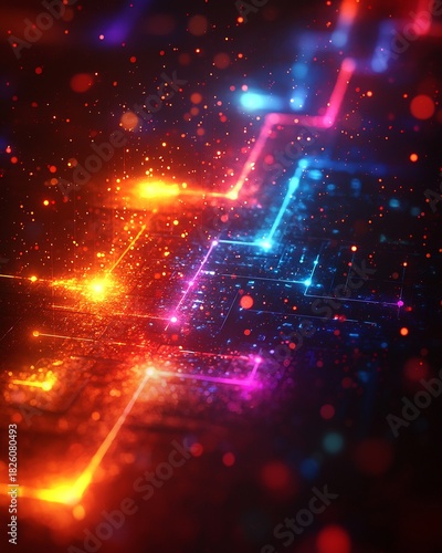 Abstract colorful neon light lines glowing technology background digital art wallpaper design graphic design