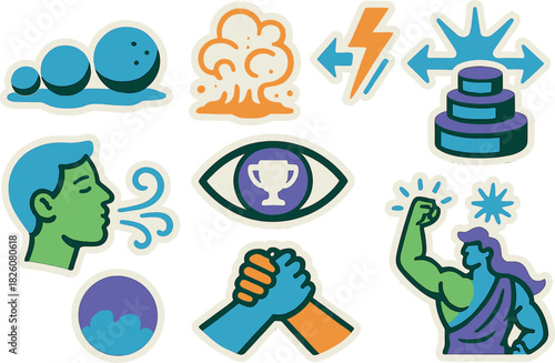 Vibrant atlas stone themed stickers for creative projects and designs