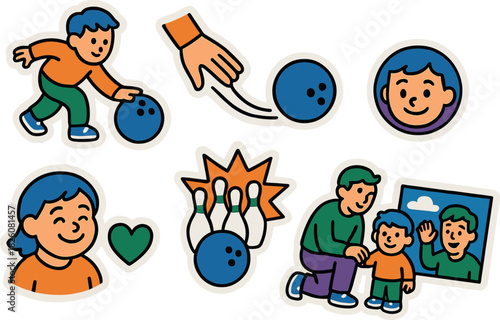 Heartwarming bowling moments with family and friends - fun illustrations for card and poster design