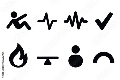 Bold minimalist icon set featuring fitness, health, and everyday symbols for digital design