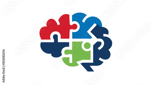 A brain composed of four puzzle pieces, each in a different color, suggesting collaboration and intelligence