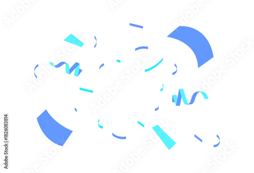 Dynamic explosion of blue and cyan paper confetti and streamers for a festive celebration on an isolated white background