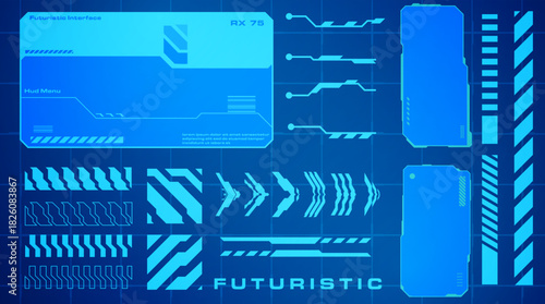 Modern technology display frame featuring blue interface sections, clean digital lines, and futuristic UI blocks.