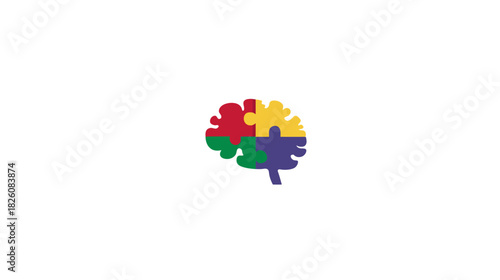 Brain image made of colorful puzzle pieces on a white background, centered horizontally