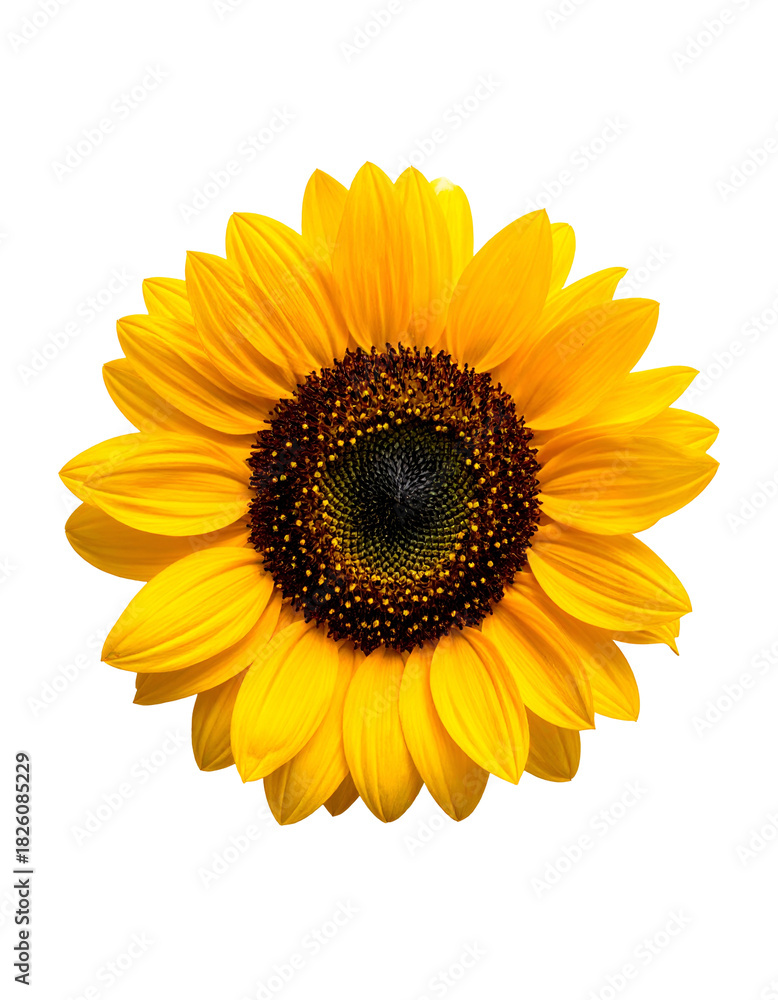 Fototapeta premium A vibrant, close-up view of a sunflower with bright yellow petals on a black background
