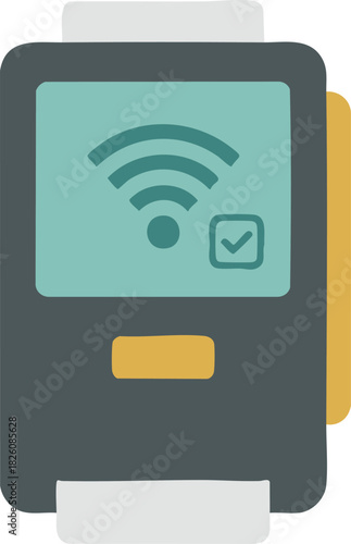 Modern credit card reader terminal with contactless signal, representing secure point-of-sale payments and cashless transactions