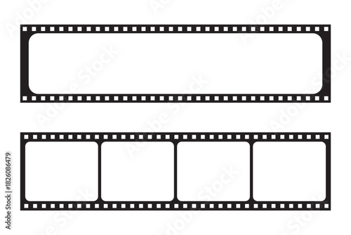 Film strip. Photography, television, photo, cinema or movie frames 35 mm. Vector film negative.  Cinema footage effect. Negative strips border. Blank film storytelling. Film long frame. Vector set.