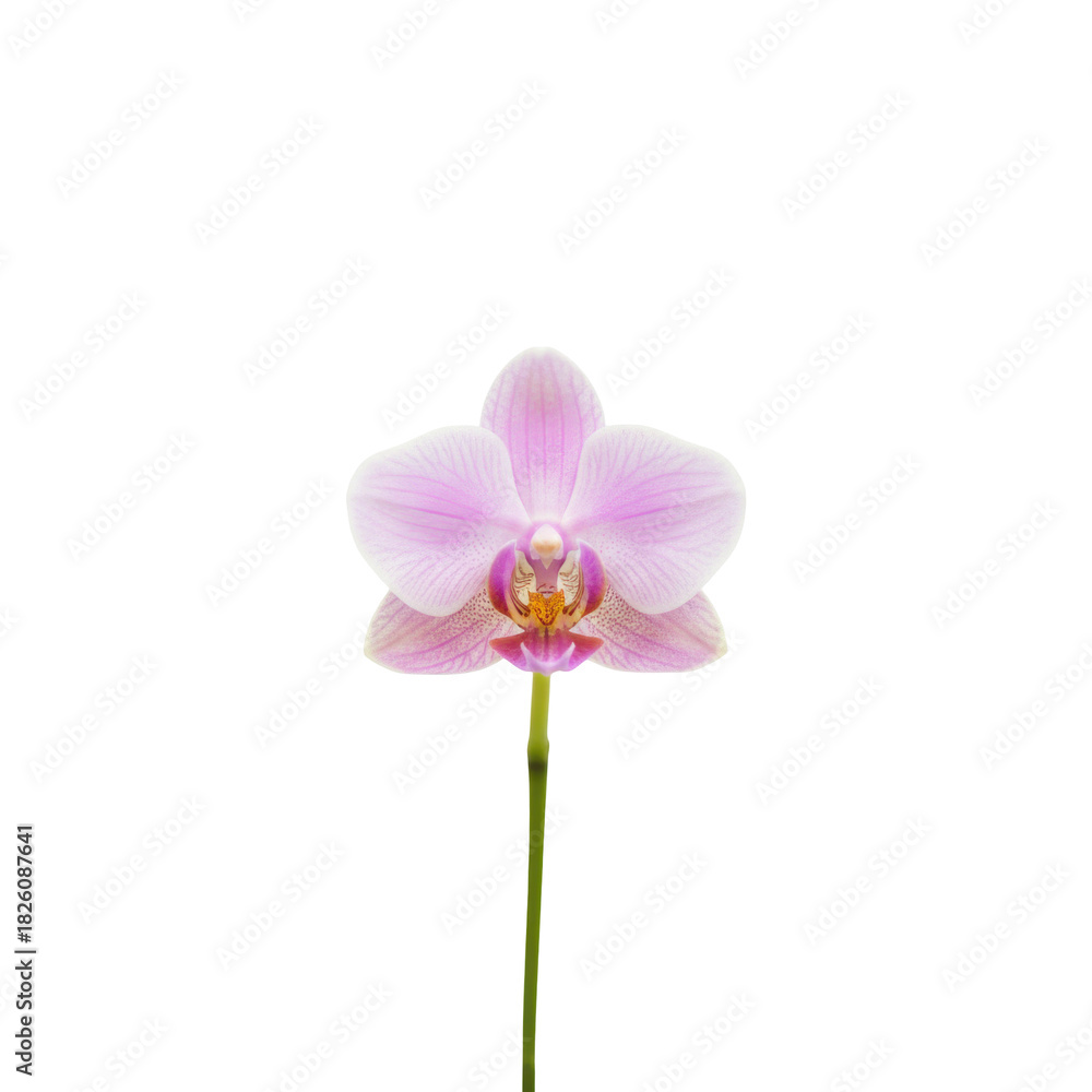 Fototapeta premium Elegant Pink Orchid Bloom Isolated on Black Background Symbolizing Beauty and Nature