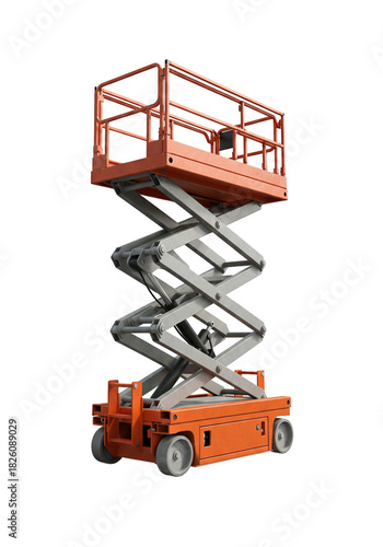 Hydraulic scissor lift platform in orange isolated