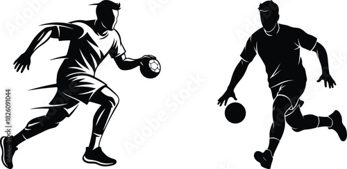 Handball players in action athletic silhouette illustration