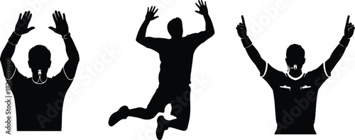 Referee signals with hands up in different poses
