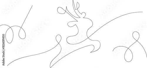 One continuous line drawing of christmas reindeer. Abstract geometric pattern with sharp lines and sharp angles. A stark black background with a complex, sharp, and angular geometric design creating 