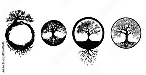 symbolic tree illustrations in circular frames