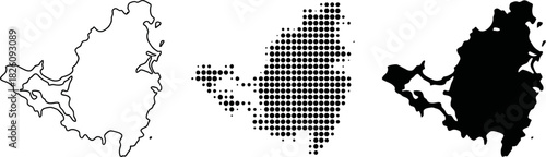 Saint Martin Map Vector Set Halftone Silhouette Outline