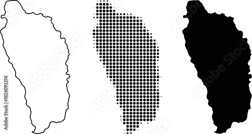 Dominica Map Vector Set Halftone Silhouette Outline