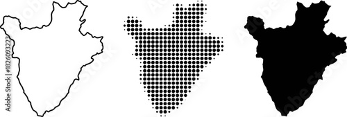 Burundi Map Vector Set Halftone Silhouette Outline