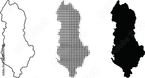 Albania Map Vector Set Halftone Silhouette Outline
