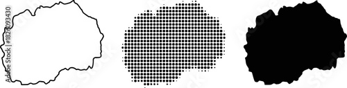 North Macedonia Map Vector Set Halftone Silhouette Outline