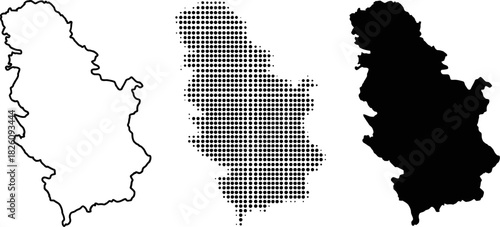 Serbia Map Vector Set Halftone Silhouette Outline
