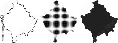 Kosovo Map Vector Set Halftone Silhouette Outline