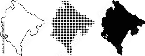 Montenegro Map Vector Set Halftone Silhouette Outline