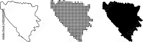 Bosnia and Herzegovina Map Vector Set Halftone Silhouette Outline