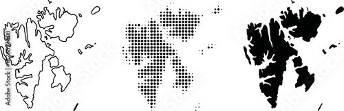 Svalbard and Jan Mayen Map Vector Set Halftone Silhouette Outline