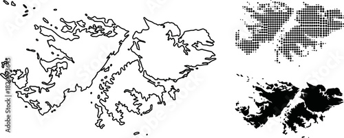 Falkland Islands Map Vector Set Halftone Silhouette Outline