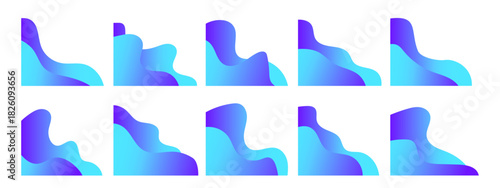 Collection of corner fluid shapes in vibrant purple and blue gradients