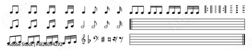 Music notes and keys vector set. Musical notation icons.