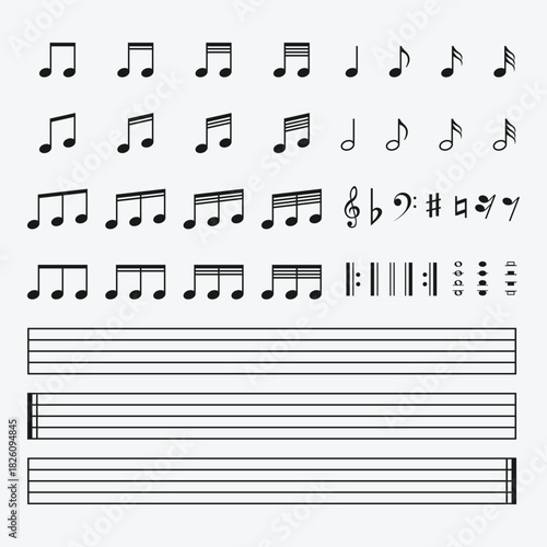 vector illustration of music note icons set