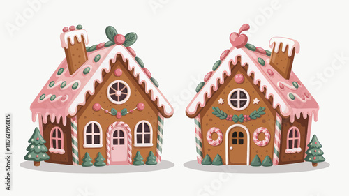 Gingerbread House Pair Christmas Illustration