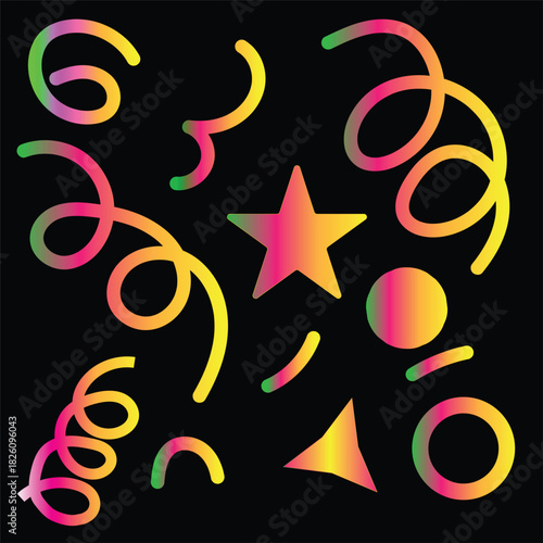 Neon Gradient Geometric and Spiral Elements – Trendy Abstract Graphic Art