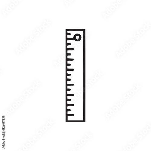 Simple black and white illustration of a ruler, measuring length and size.