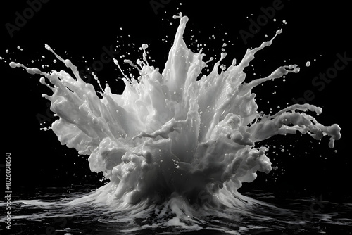 white liquid ink swirling through black water creating sharp cinematic contrast with a dramatic splash