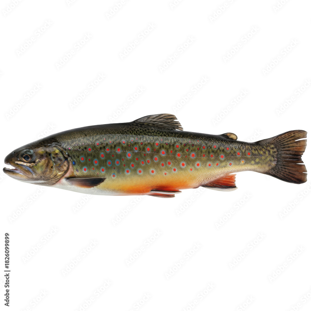 Naklejka premium Isolated Brook Trout Fish on a Black Background Aquatic Life Study