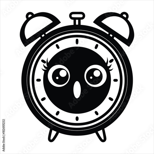 Cute chibi alarm clock with big eyes vector illus