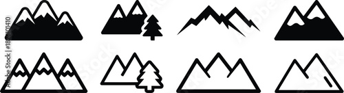 mountain, peak, summit, range, landscape, nature, outdoor, adventure, hiking, climbing, snow, silhouette, icon, symbol, graphic, design, black, white background, travel, exploration, scenery, geology,