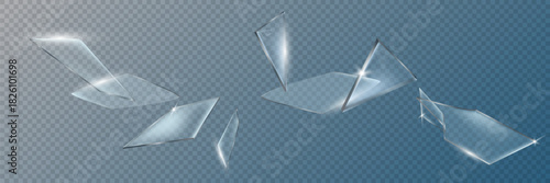 Flying glass shards on a transparent background