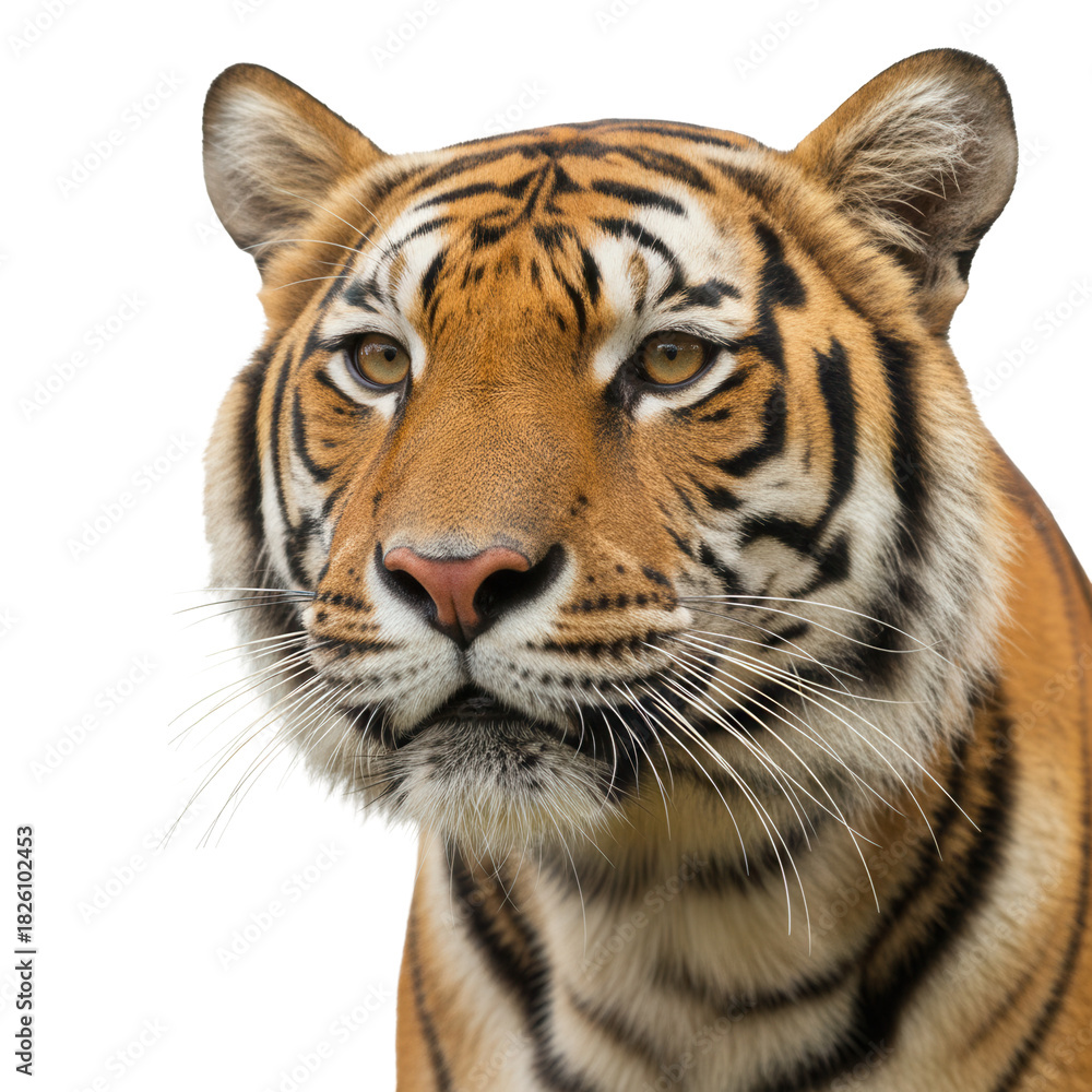 Fototapeta premium Majestic Bengal Tiger Portrait Striking Orange and Black Fur Against a Dark Background