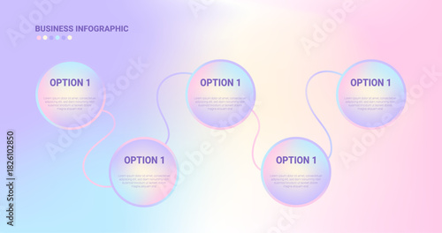 Gradient Business Infographic Design Template with Five Connected Spheres for Presenting Options and Workflow Steps